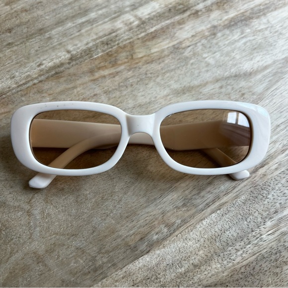 Accessories - Y2K Slim Rectangle Retro Style Sunglasses with Cream Frames and Orange Lens